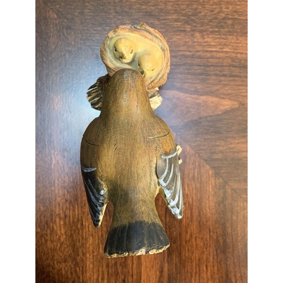 Resin Bird Figurine Mother Baby Chicks In Nest On Branch Distressed Rustic - Picture 7 of 10